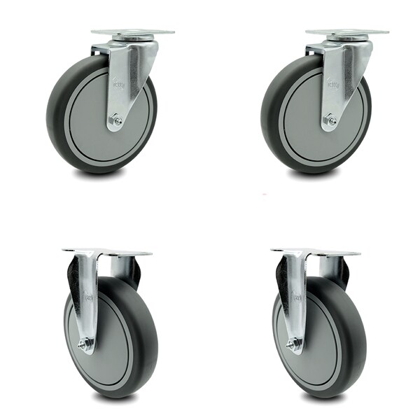 6 Inch Thermoplastic Rubber Wheel Swivel Top Plate Caster Set with 2 Rigid SCC